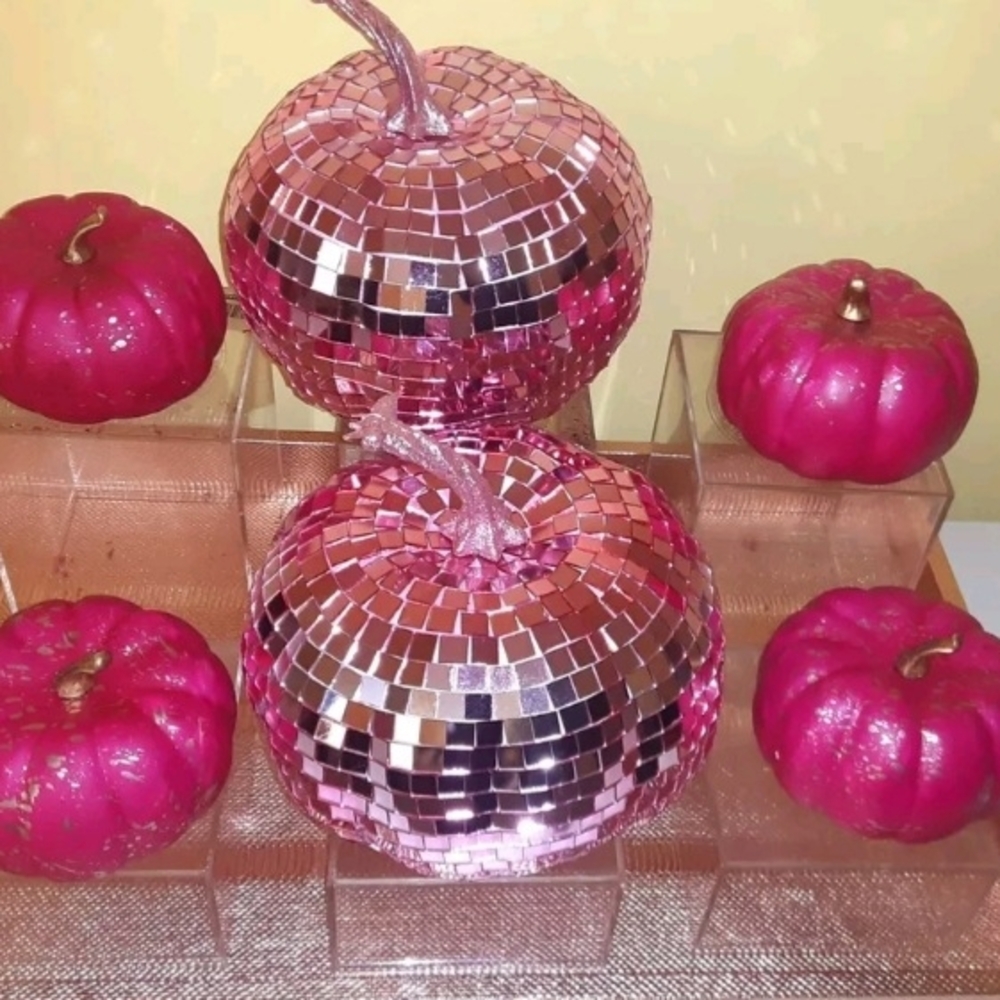 Fall Decoration Pink Disco Ball Pumpkins 6pc Bundle